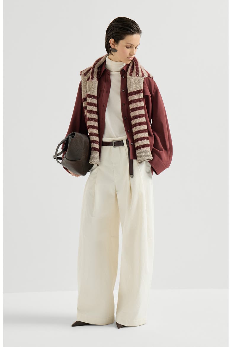 Virgin wool fluid twill cropped shirt, Alternate, color, Wine