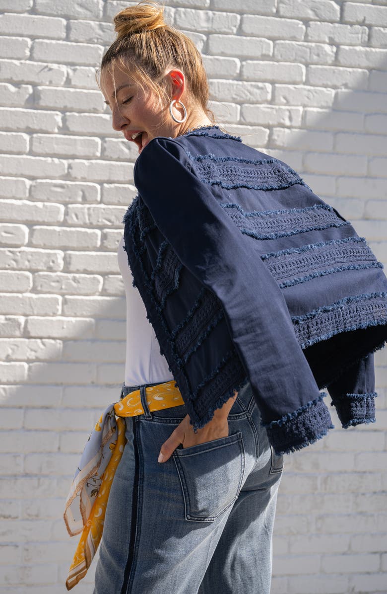 Liverpool Los Angeles Frayed & Lace Jacket, Alternate, color, Deep Midnight