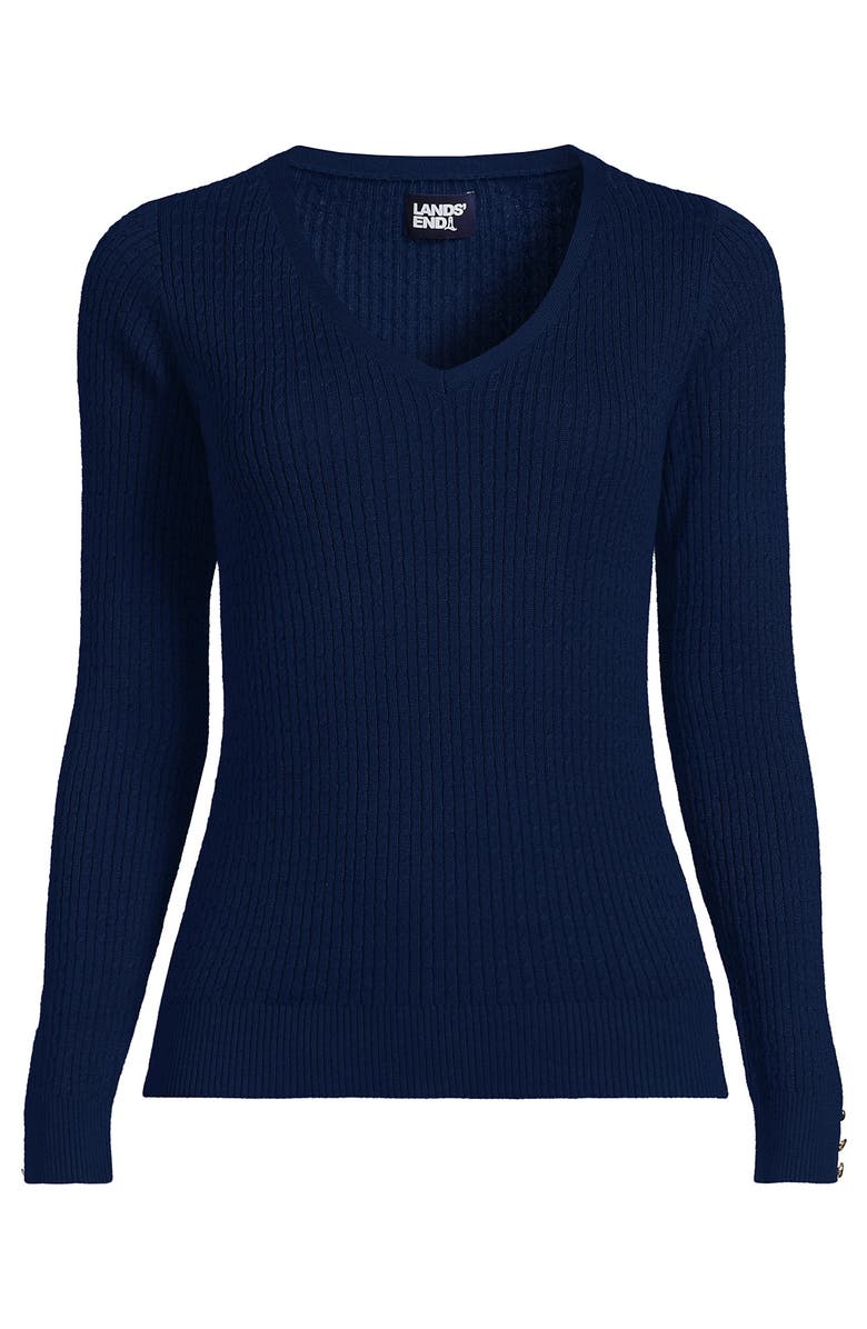 Lands' End Fine Gauge Cotton Baby Cable Vneck Sweater, Alternate, color, 