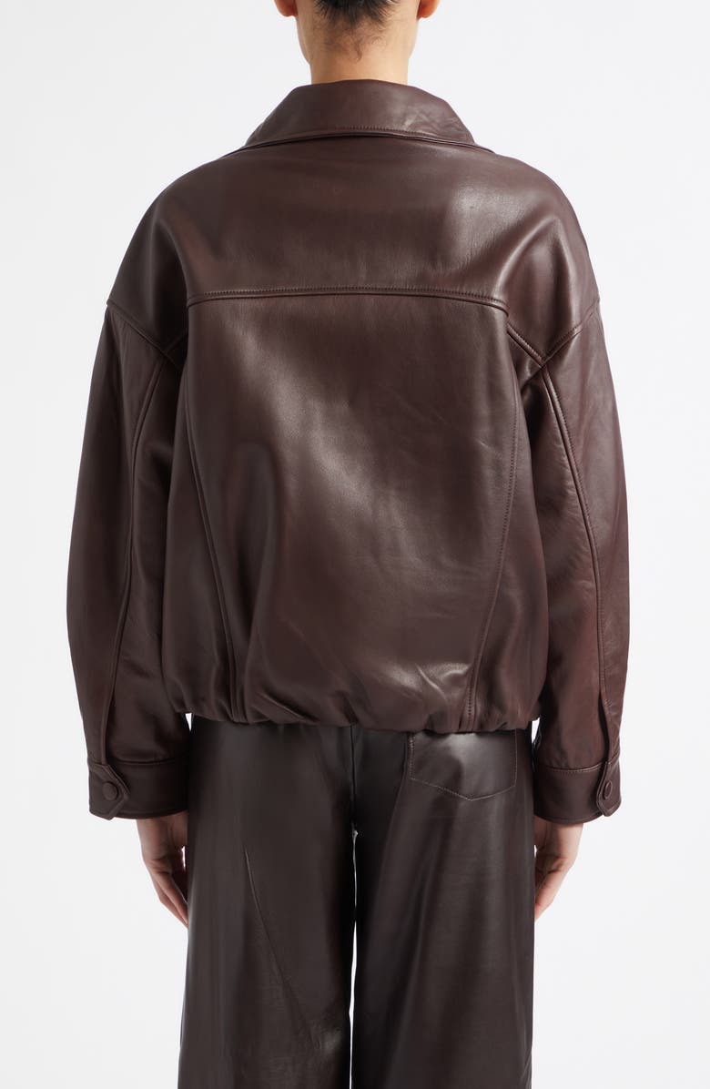 NOUR HAMMOUR Roland Sculpted Leather Bomber Jacket, Alternate, color, Brown