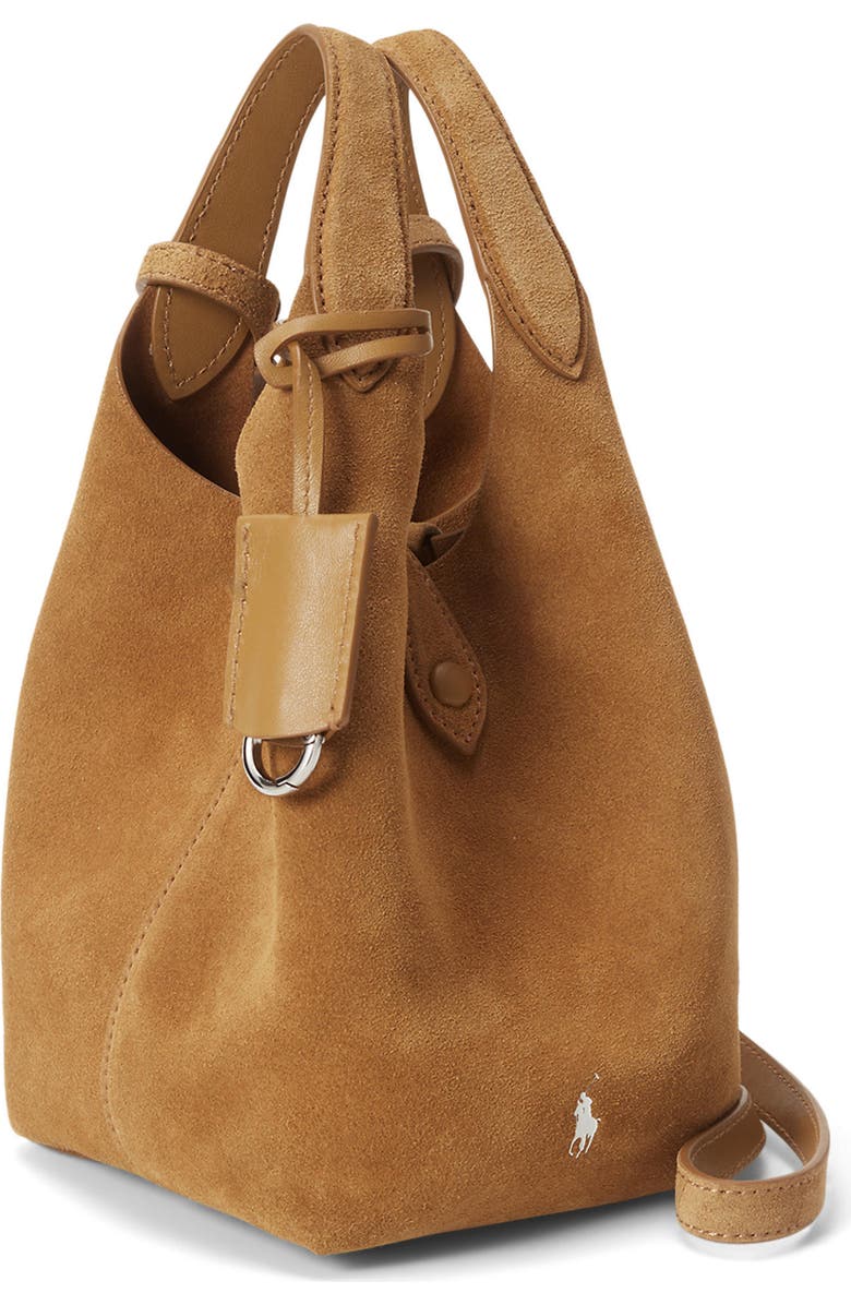Polo Ralph Lauren Small Suede Convertible Crossbody Tote, Alternate, color, Caramel