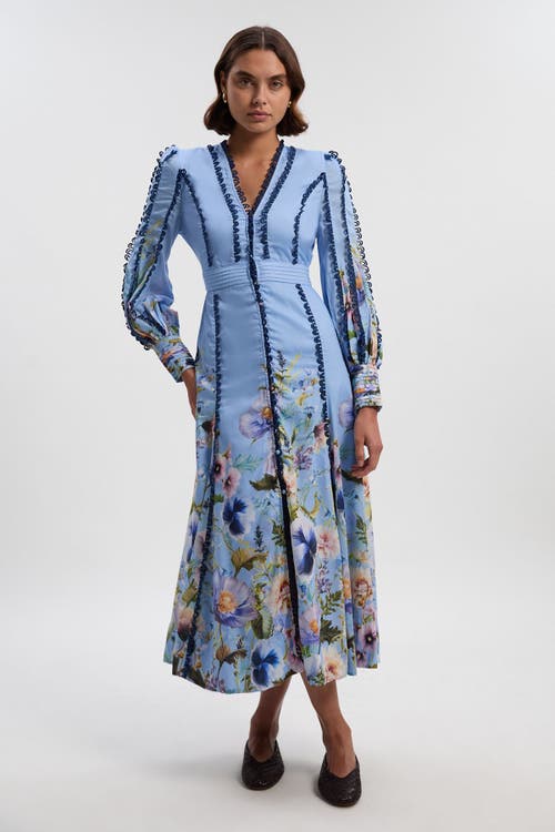 Karen Millen Trailing Floral Woven Plunge Maxi Dress In Blue