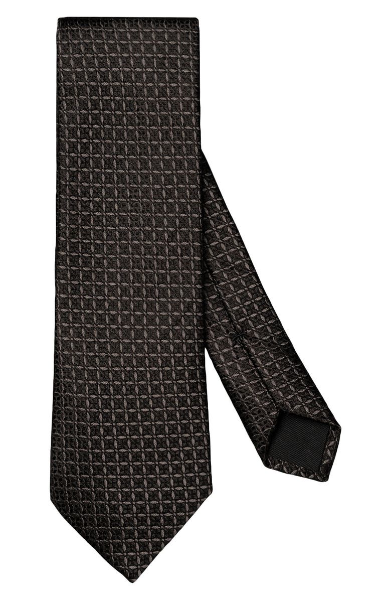 Eton Solid Geometric Jacquard Silk Tie, Main, color, Black
