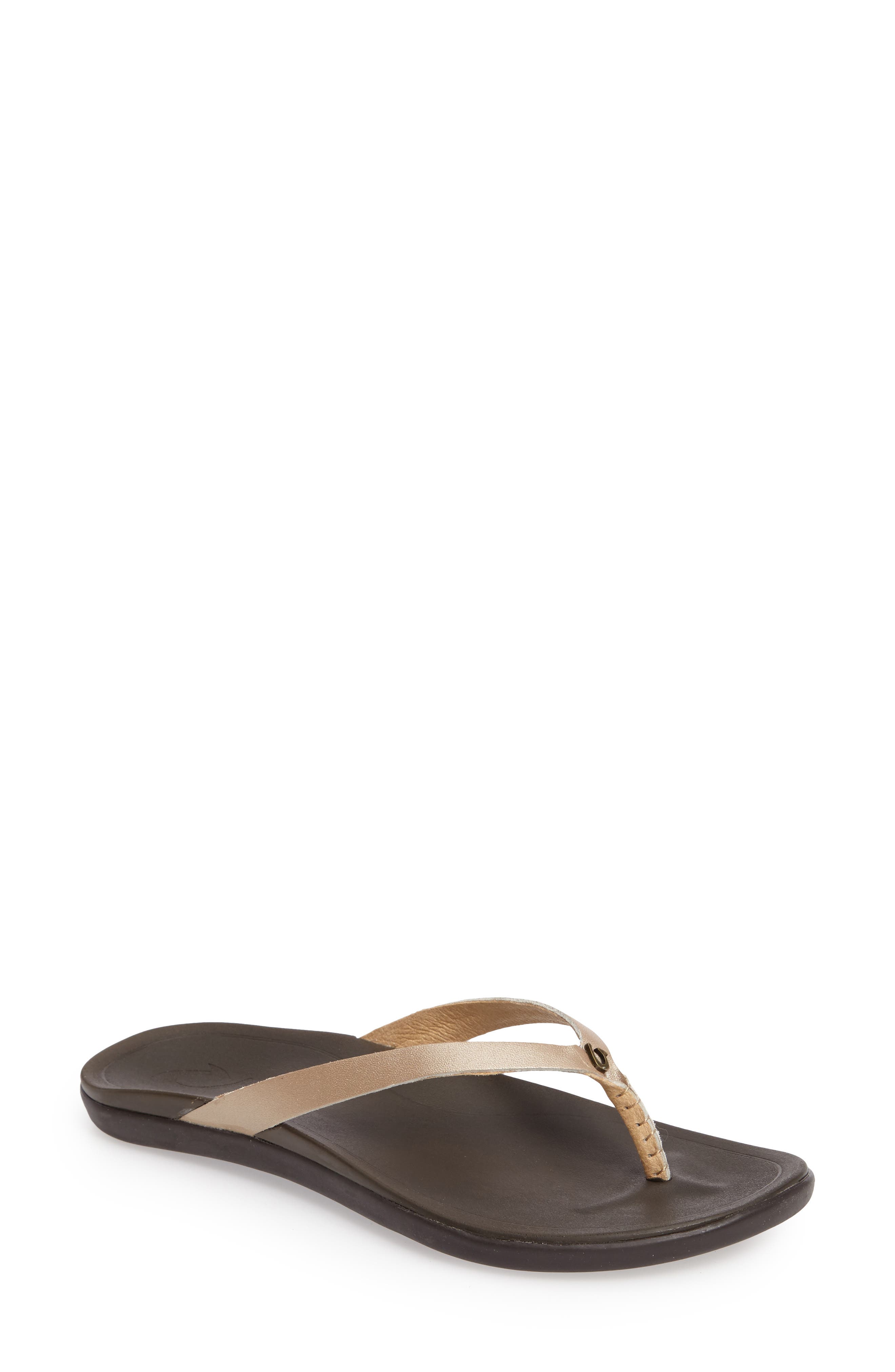 OluKai Ho Opio Leather Flip Flop, Main, color, Bubbly/ Dark Java Leather
