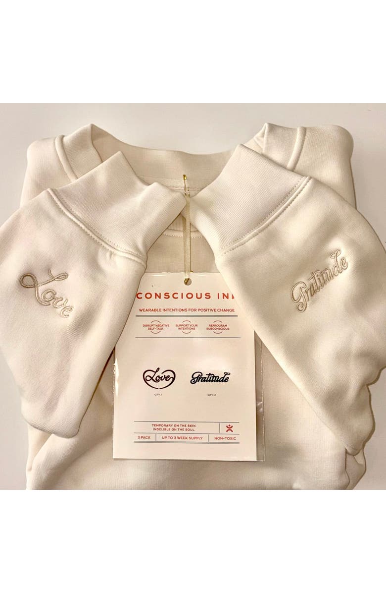 Conscious Ink Love/Gratitude Manifest Sweatshirt + Ink, Main, color, Ecru/Cream