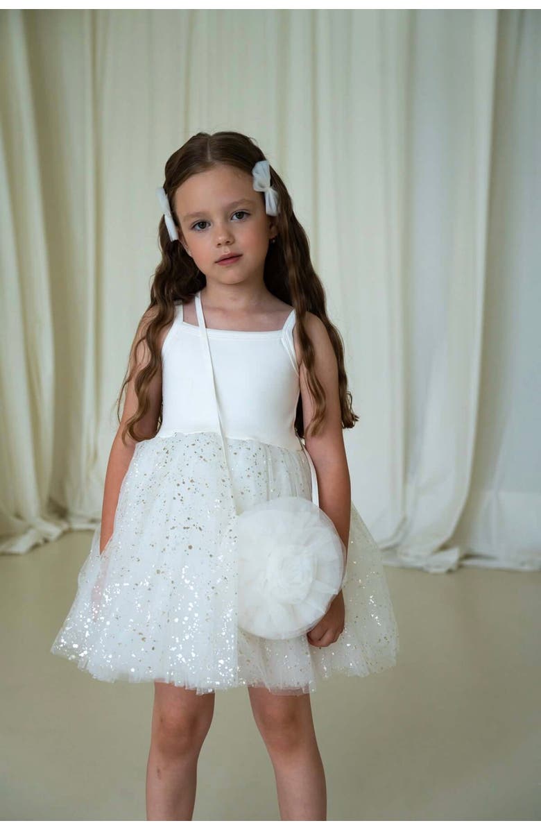 Mini Celebrities Sleveless Sparkle Tulle Dress, Alternate, color, Sparkle White