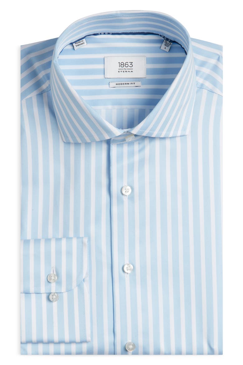 Modern Fit Stripe Non-Iron Cotton Twill Dress Shirt, Alternate, color, LIGHT BLUE