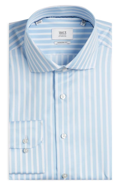 Modern Fit Stripe Non-Iron Cotton Twill Dress Shirt (Regular & Big)