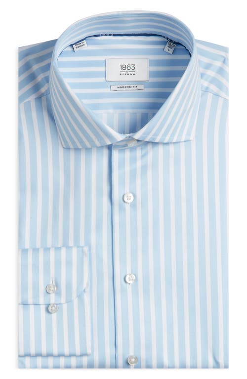 1863 By Eterna Modern Fit Stripe Non-iron Cotton Twill Dress Shirt In Blue