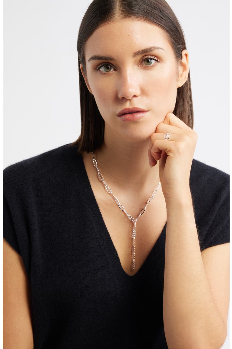 Hammered Paper Clip Chain Y-Necklace, Alternate, color, SILVER