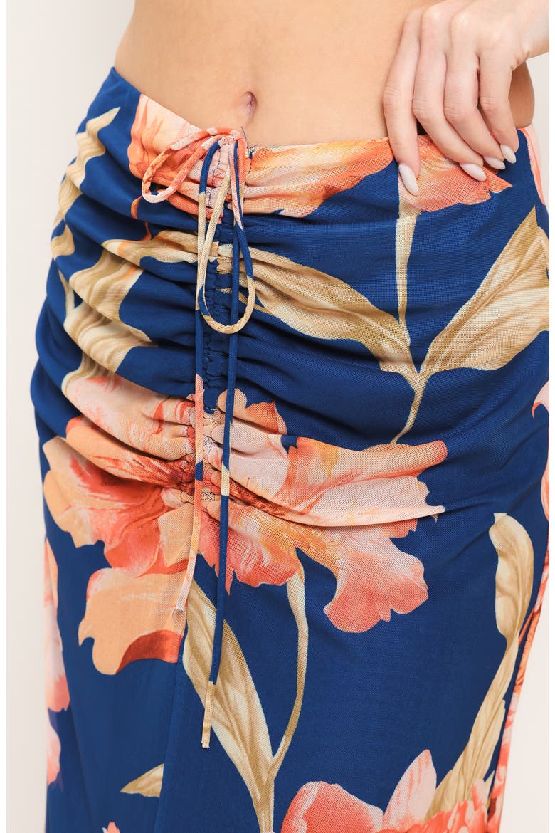Floral Ruched Mesh Maxi Skirt, Alternate, color, NAVY