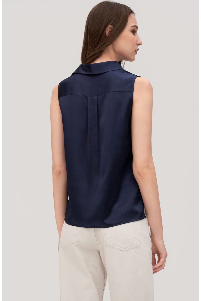 Women's V-Neck Sleeveless Silk Violet Blouse, Alternate, color, Navy Blue