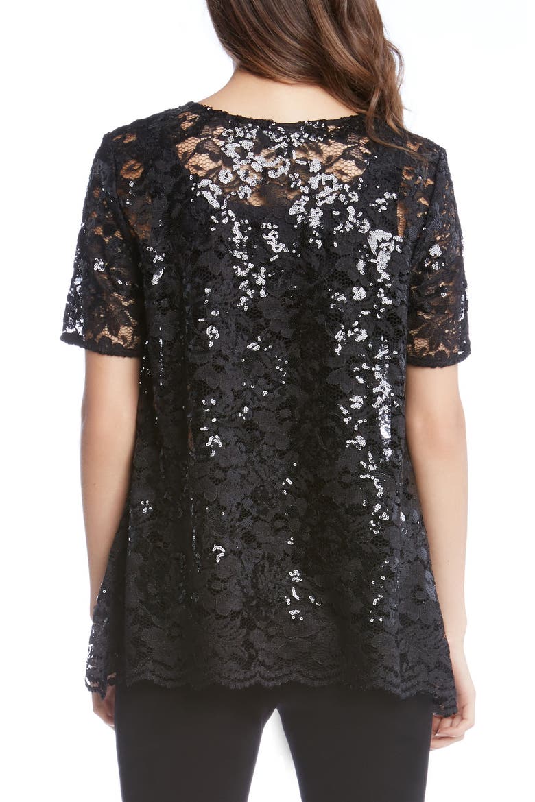 Sequin Lace Flare Top, Alternate, color, BLACK