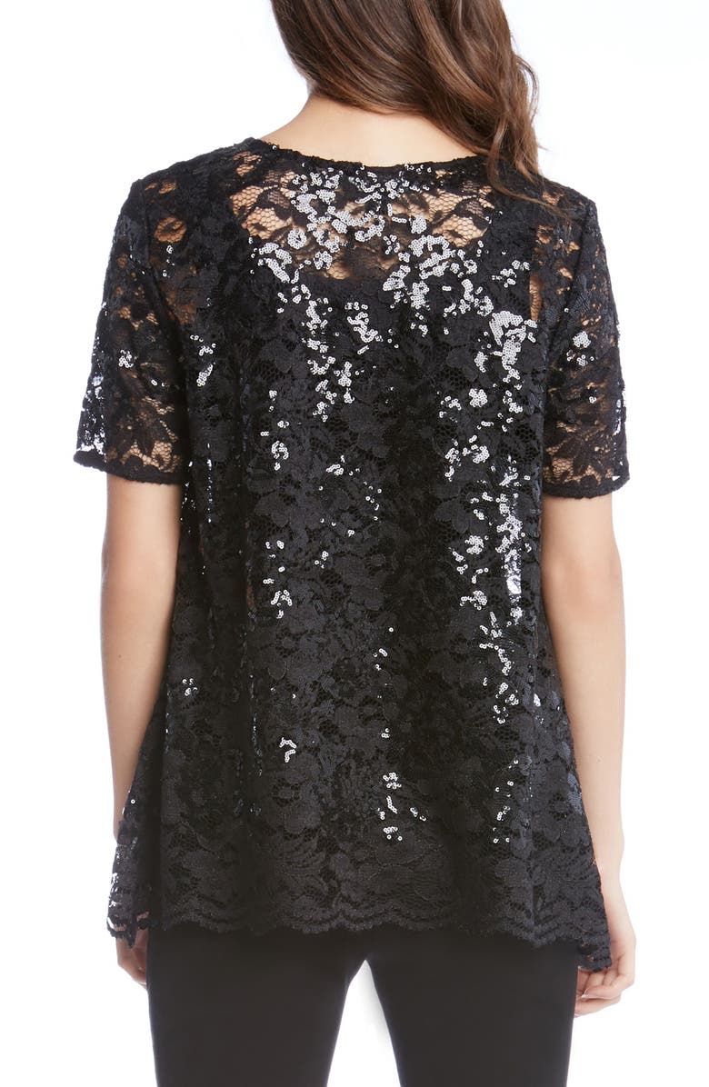 Karen Kane Sequin Lace Flare Top, Alternate, color,