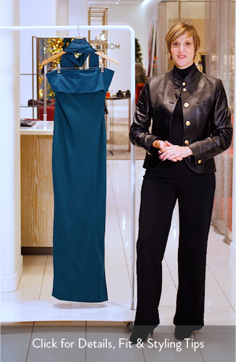 Odelia Strapless Satin Mermaid Gown & Scarf Set, sales video thumbnail