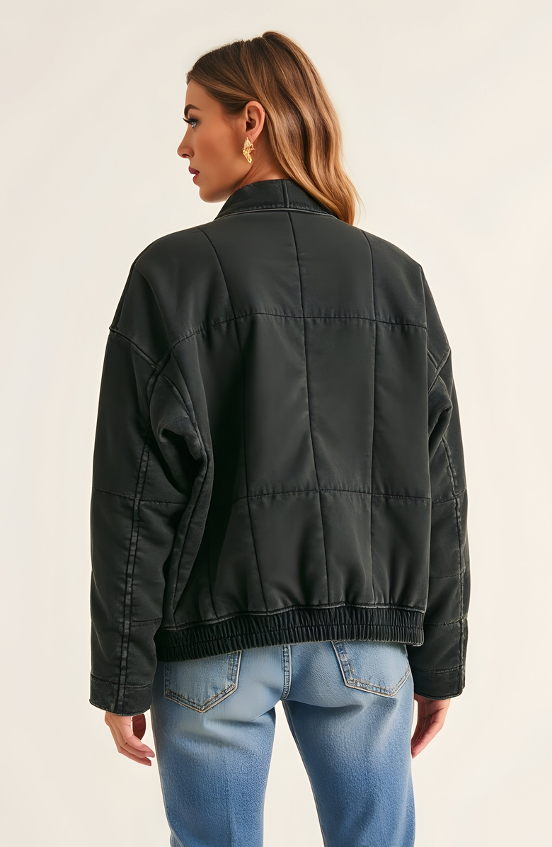 Modenaire Quilted Zip-Up Jacket with Stand Collar and Square Stitch, Alternate, color, Black