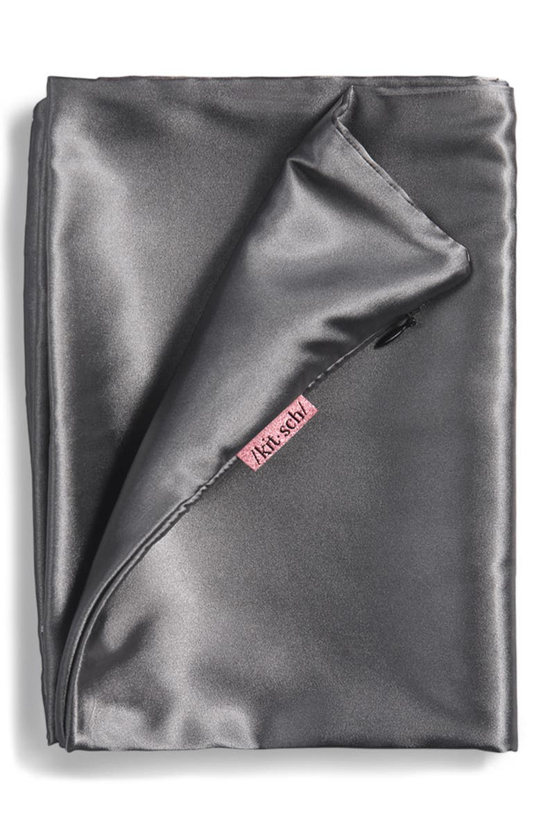 Kitsch Standard Satin Pillowcase, Alternate, color, Charcoal Grey