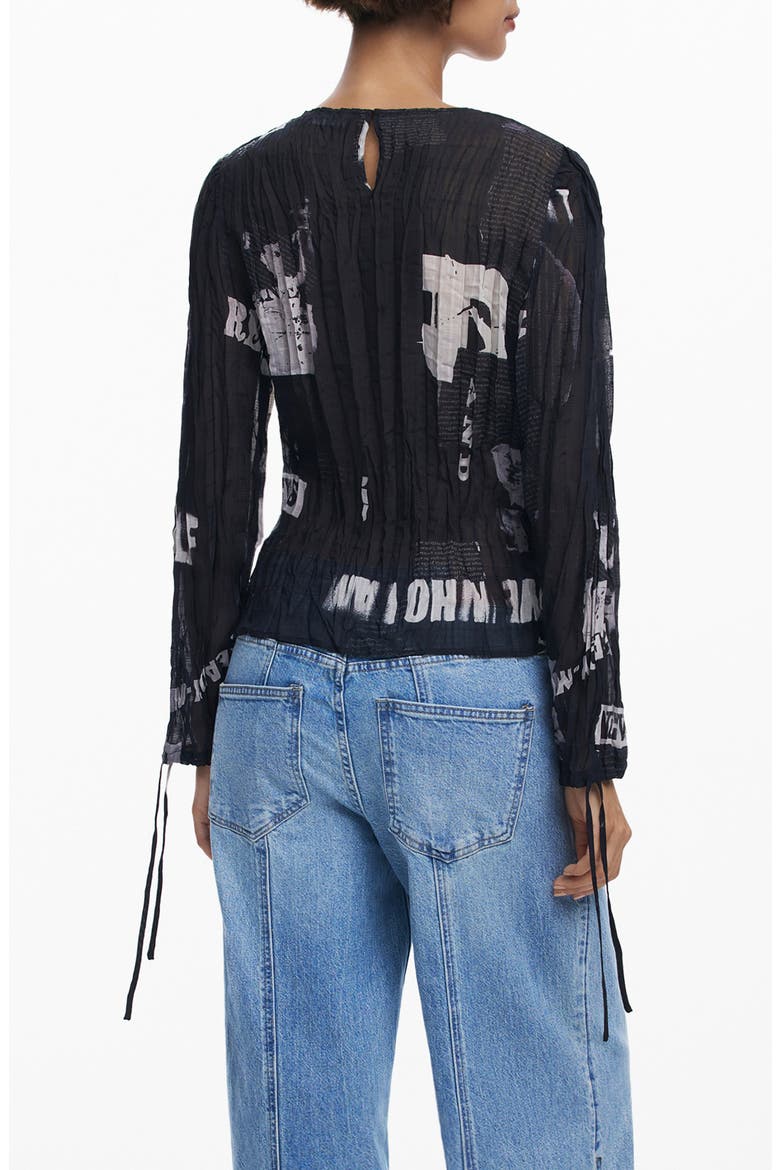 Print Crinkle Top, Alternate, color, BLACK