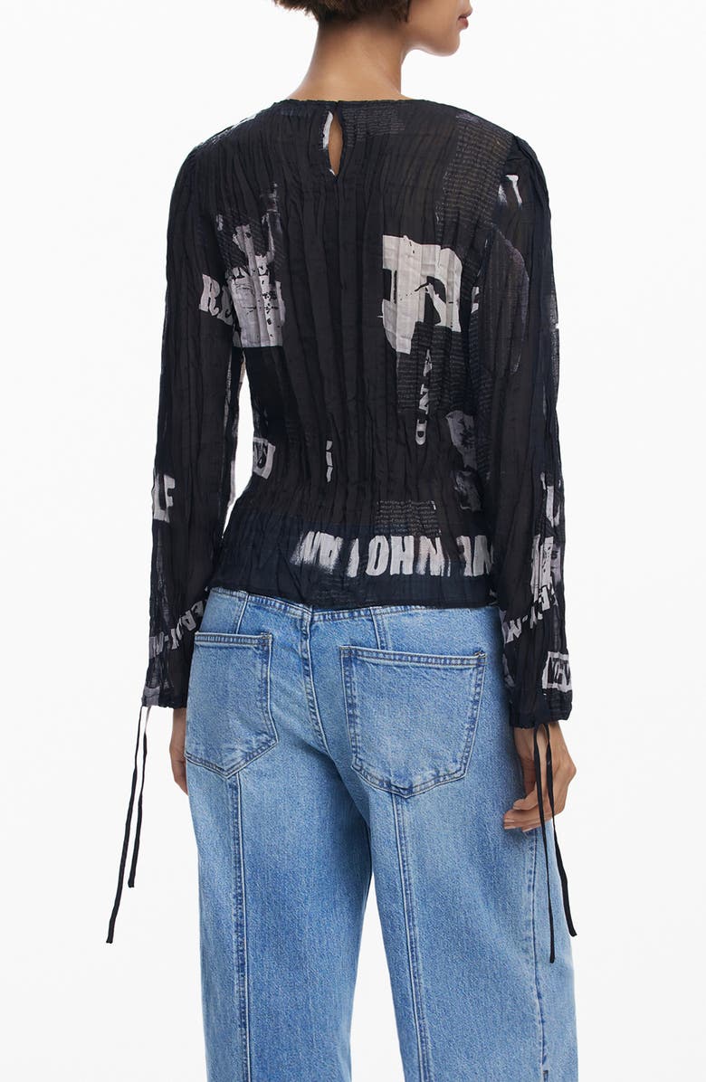 Desigual Print Crinkle Top, Alternate, color, Black