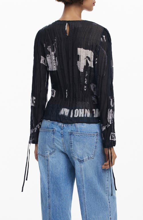 Desigual Print Crinkle Top In Black