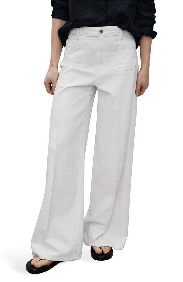 MANGO Patch Pocket High Waist Wide Leg Jeans, Main, color, White