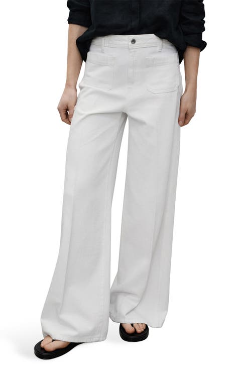Patch Pocket High Waist Wide Leg Jeans