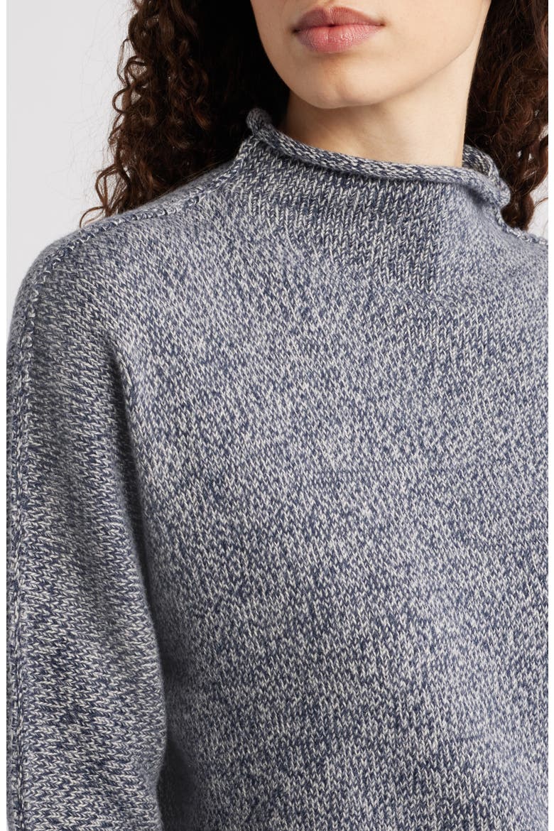 Monterey Stripe Cotton Funnel Neck Sweater, Alternate, color, JAPANESE BLACK MELANGE