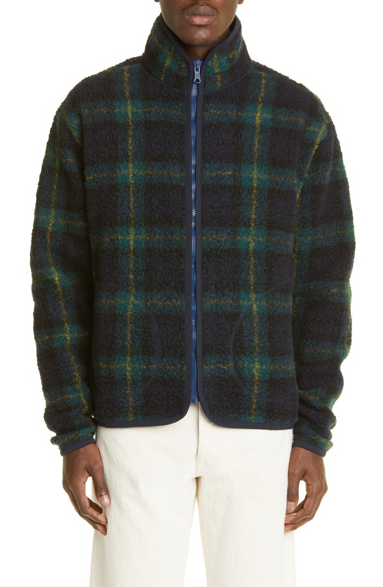 Drake's Plaid Bouclé Fleece Zip Jacket, Main, color, 