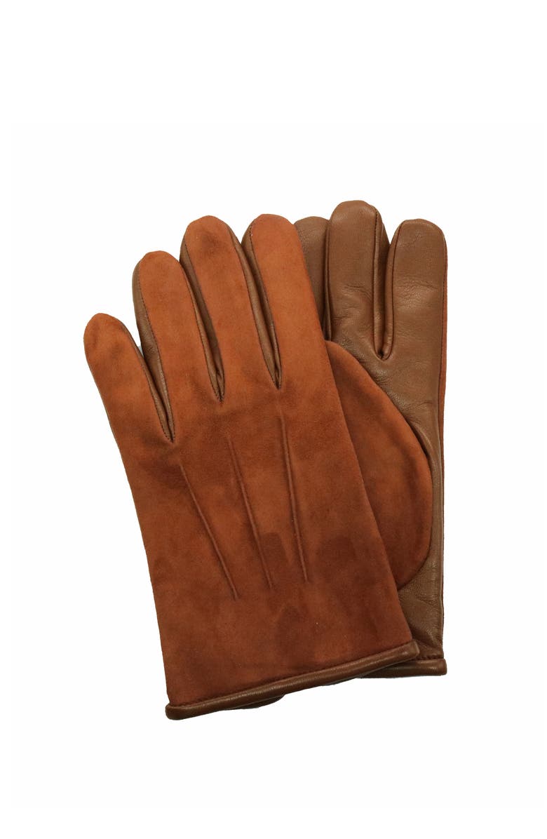 Portolano Nappa leather and suede gloves with cashmere lining, Main, color, Cognac