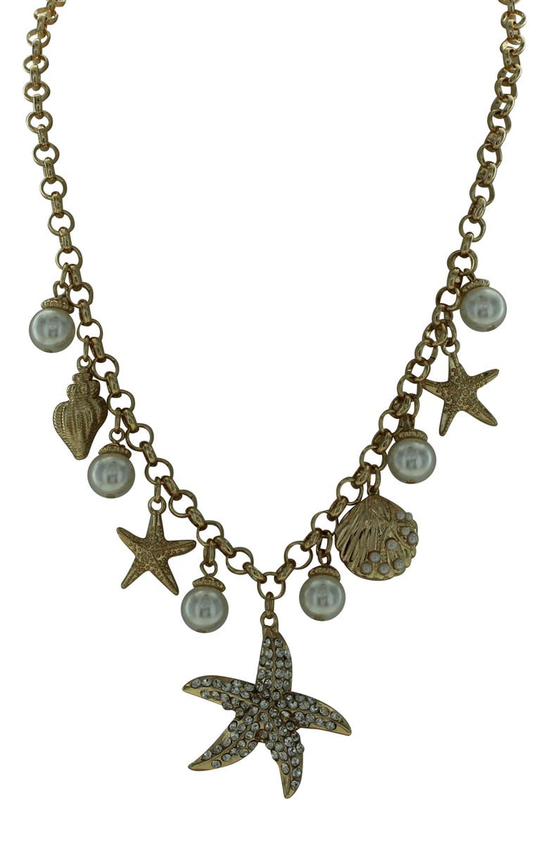 OLIVIA WELLES Sea Themed Charm Necklace, Alternate, color, Gold / White