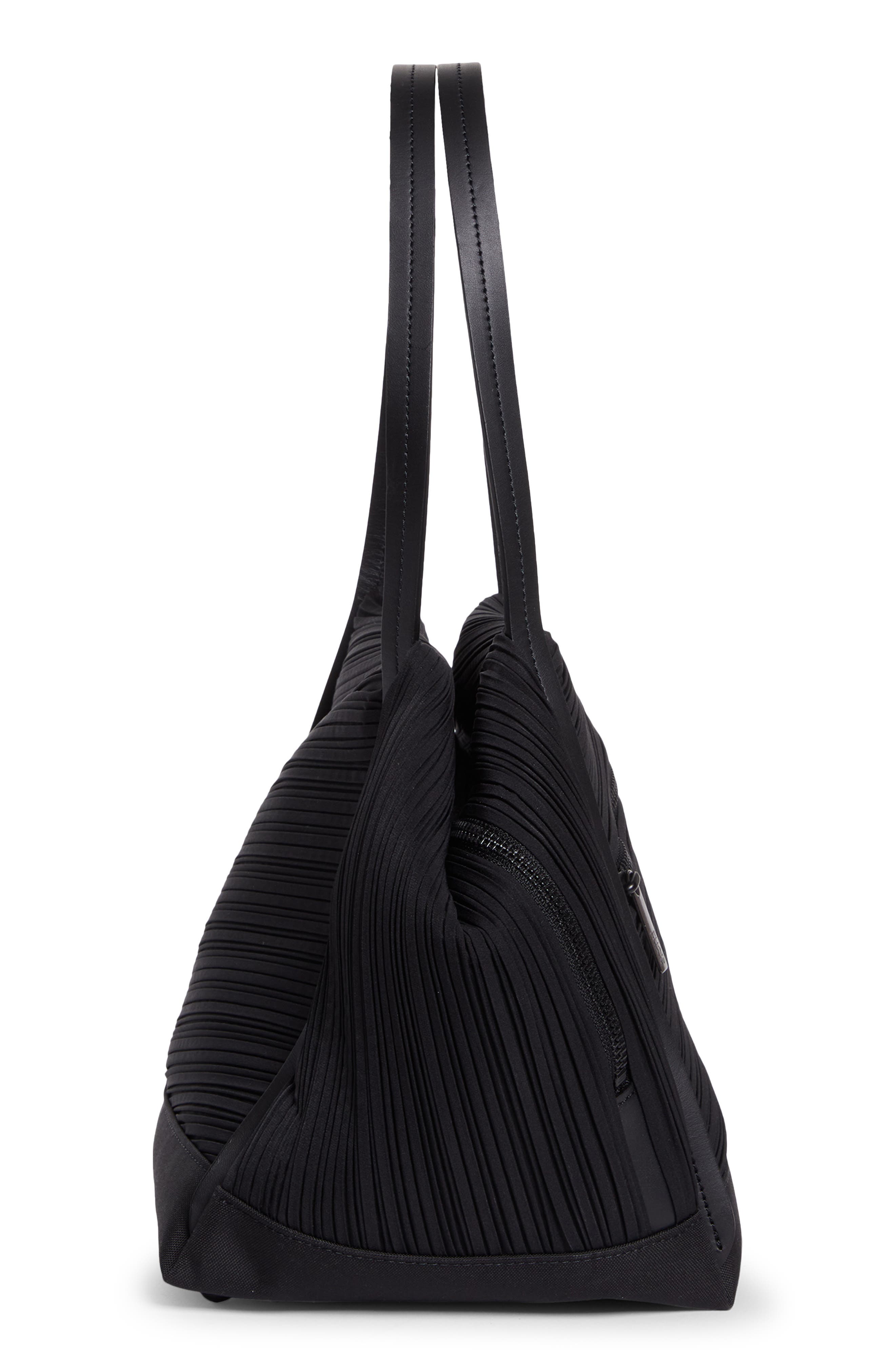 Pleats Please Issey Miyake Bias Pleated Handbag, Alternate, color, Black