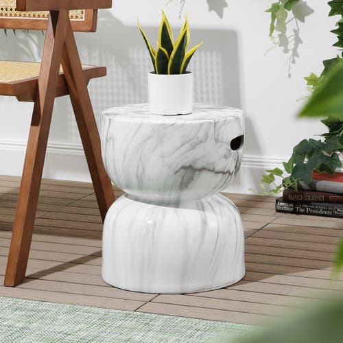 Jonathan Y Zakhai 14.75" Contemporary Modern Marble Glaze Drum Indoor/outdoor Garden Stool In White/gray
