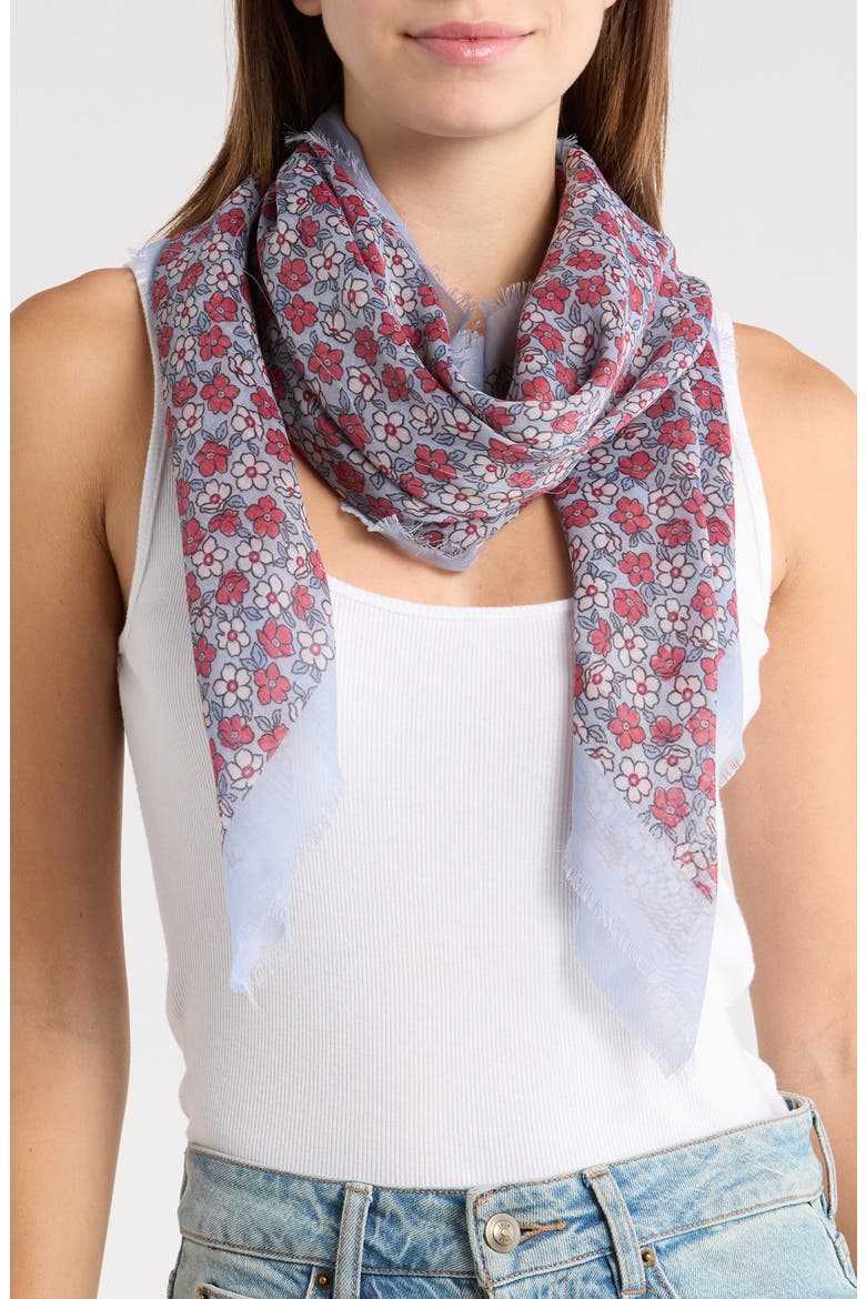Floral Gauzy Scarf, Main, color, LIGHT BLUE