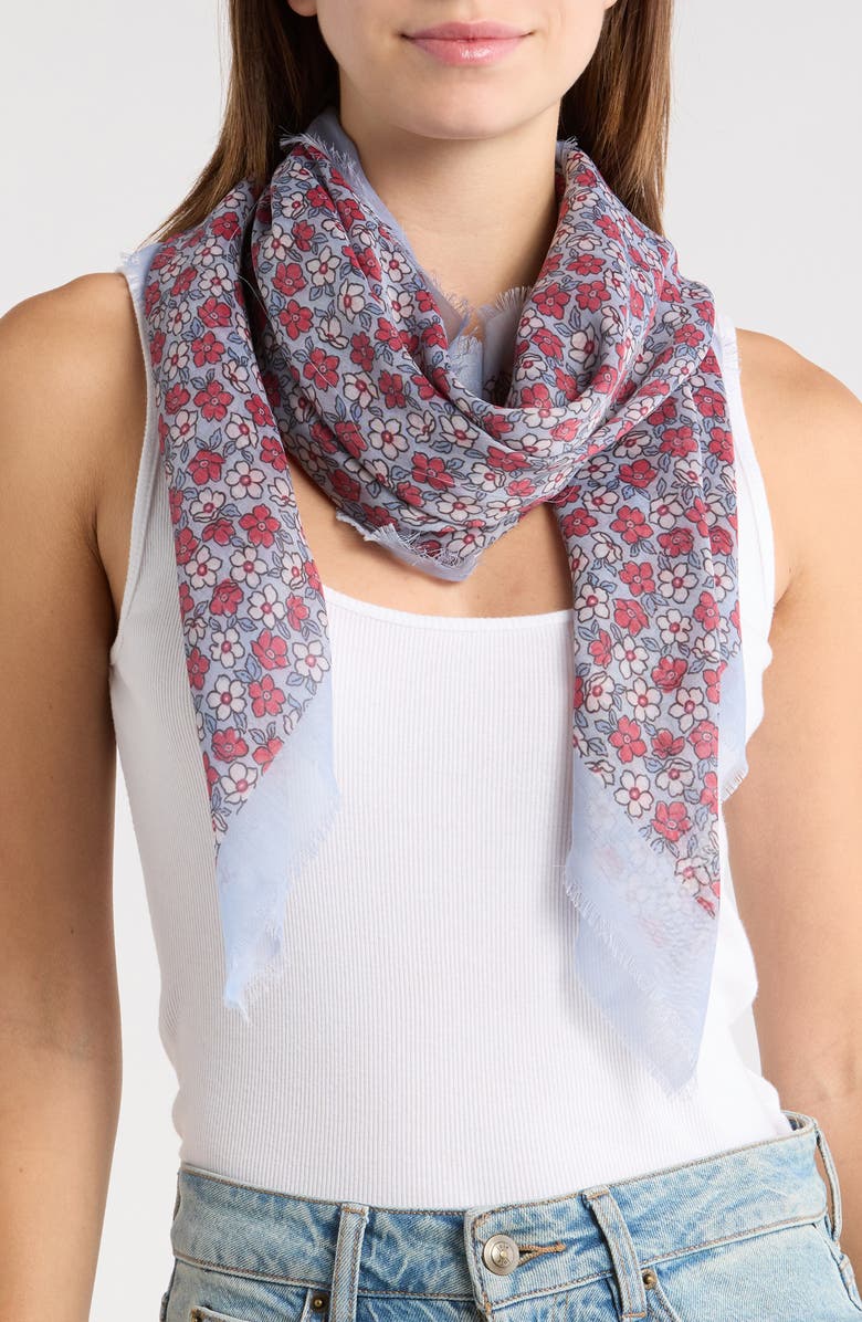 Steve Madden Floral Gauzy Scarf, Main, color, Light Blue