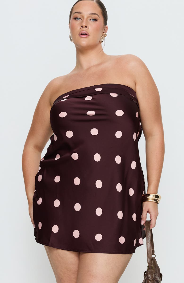 Princess Polly Phillipa Polka Dot Foldover Strapless Satin Minidress, Alternate, color, 