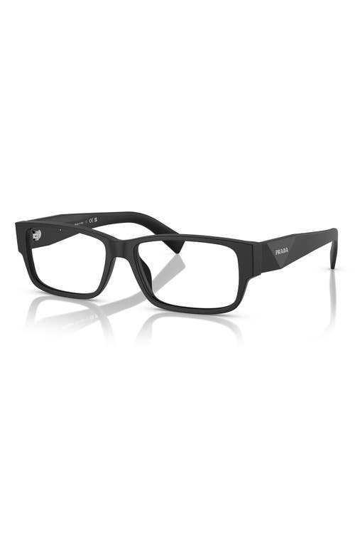 Prada 57mm Rectangular Optical Glasses In Matte Black