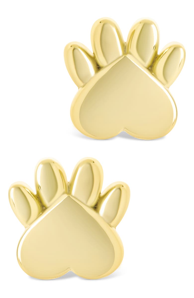 Sterling Forever Paw Print Stud Earrings, Alternate, color, Gold