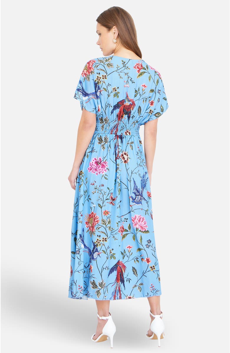 Yumi Bird And Floral Print Midi Dress, Alternate, color, Blue