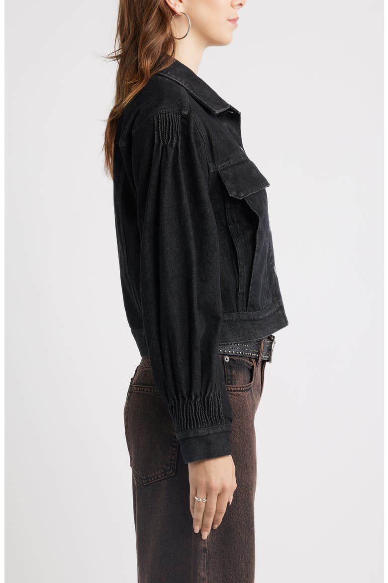 Pintucked Denim Jacket, Alternate, color, WASHED BLACK