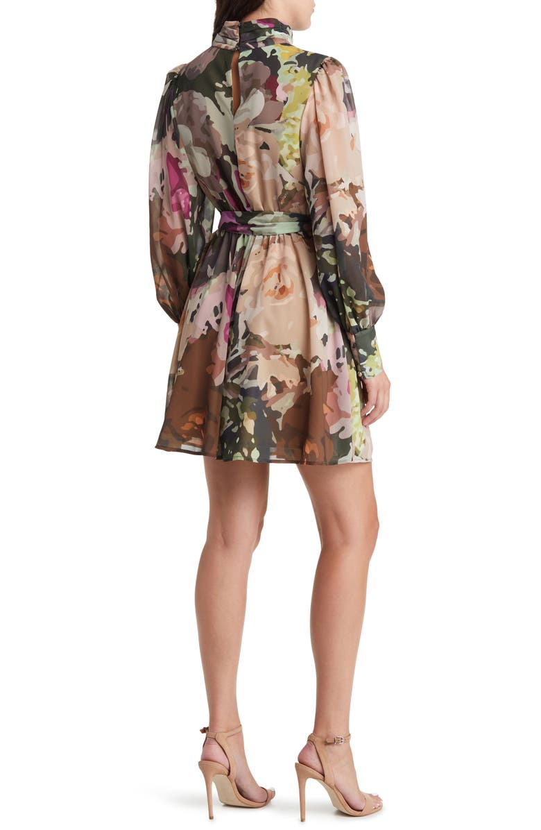 Jewel Badgley Mischka Floral Mock Neck Long Sleeve Minidress, Alternate, color,