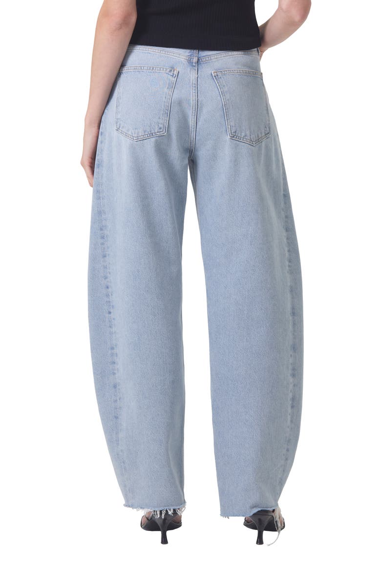 Luna Pieced High Waist Raw Hem Barrel Jeans, Alternate, color, VOID