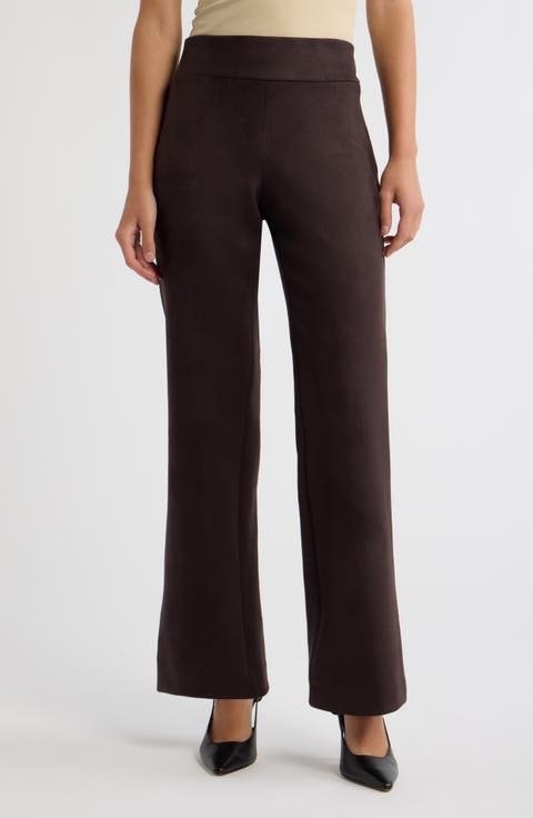 High Waist Wide Leg Faux Suede Pants