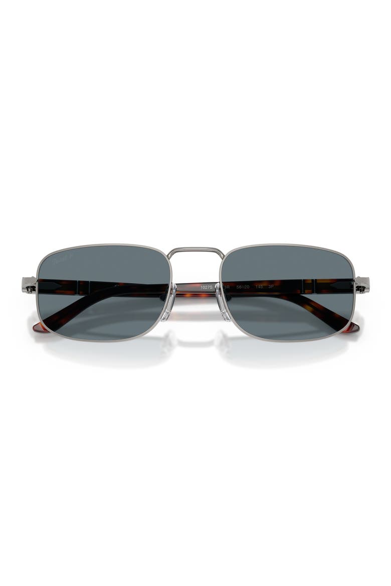 Gender Inclusive PO1027S 56mm Polarized Rectangle Sunglasses, Alternate, color, GUNMETAL / DARK BLUE POLAR