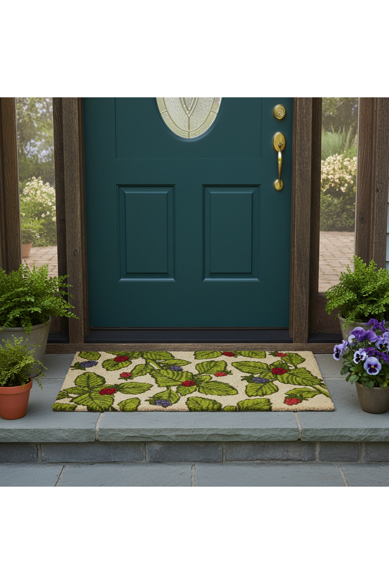 Wild Berries Coir Door Mat Everyday Multi-Color Rug, Alternate, color, Green