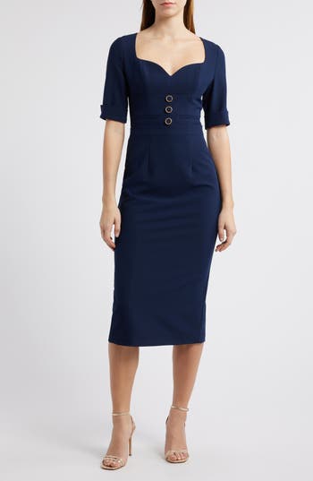 Black Halo Kerry Midi Sheath Dress In Blue