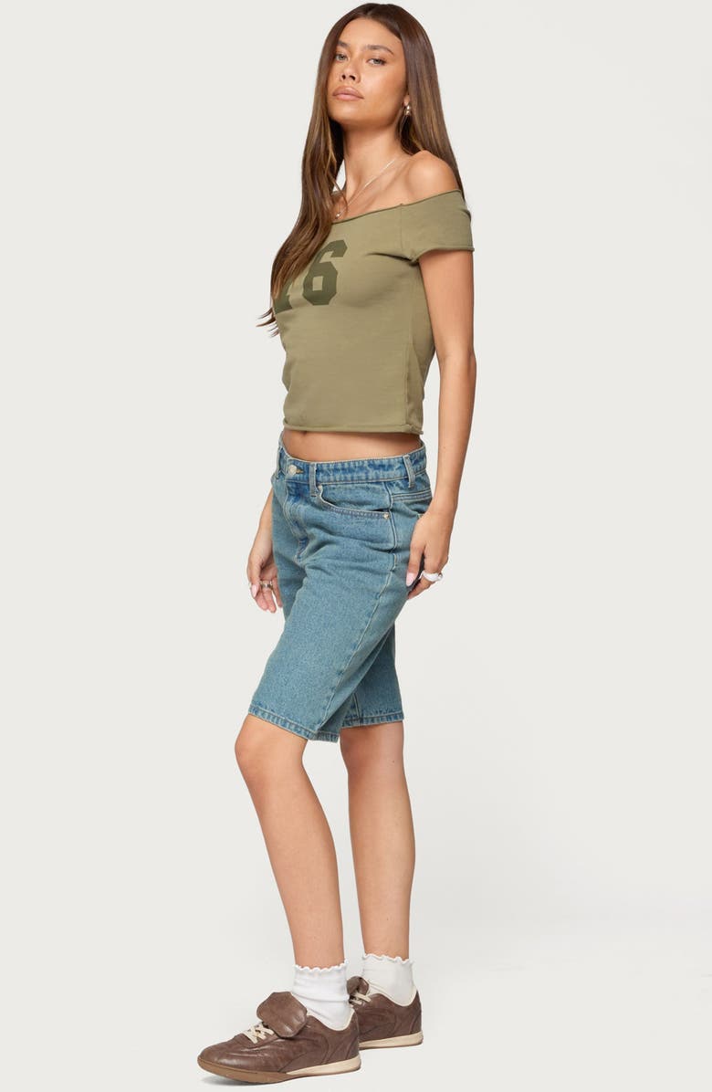 EDIKTED 76 Off the Shoulder Stretch Cotton Crop Top, Alternate, color, Olive