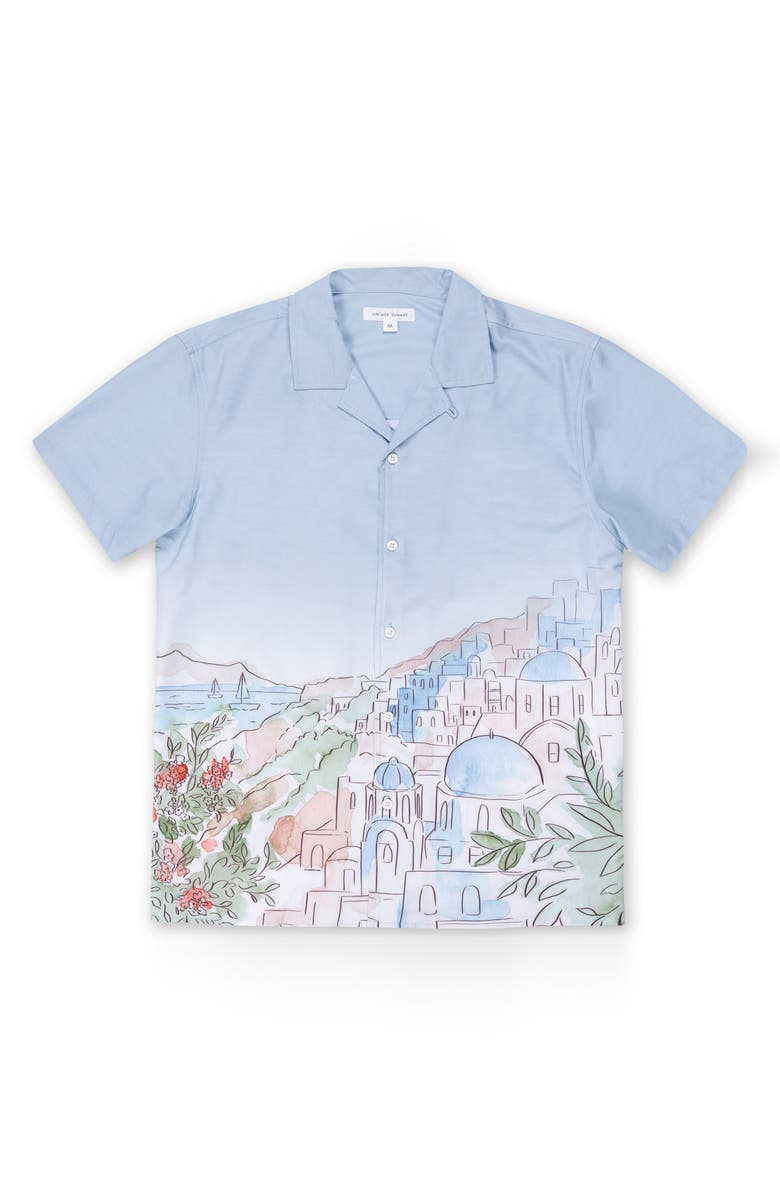 Vintage Summer Kids' Watercolor Camp Shirt, Main, color, Light Blue