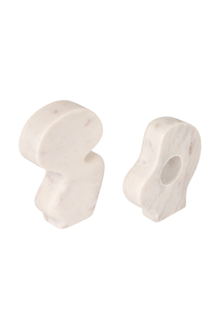 Decorative Abstract Marble Sculptures, White, Set of 2, Main, color, White