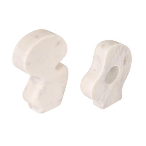 Decorative Abstract Marble Sculptures, White, Set of 2