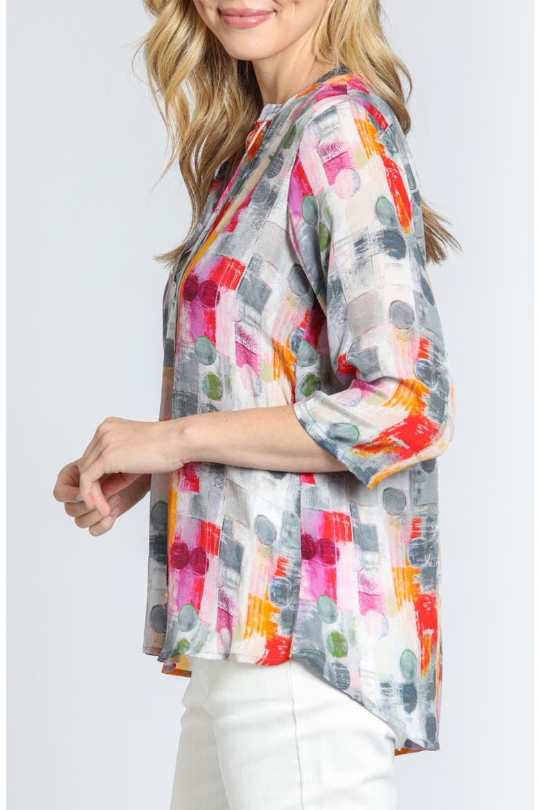 Print Tassel Split Neck Chiffon Top, Alternate, color, GREY/ PINK MULTI